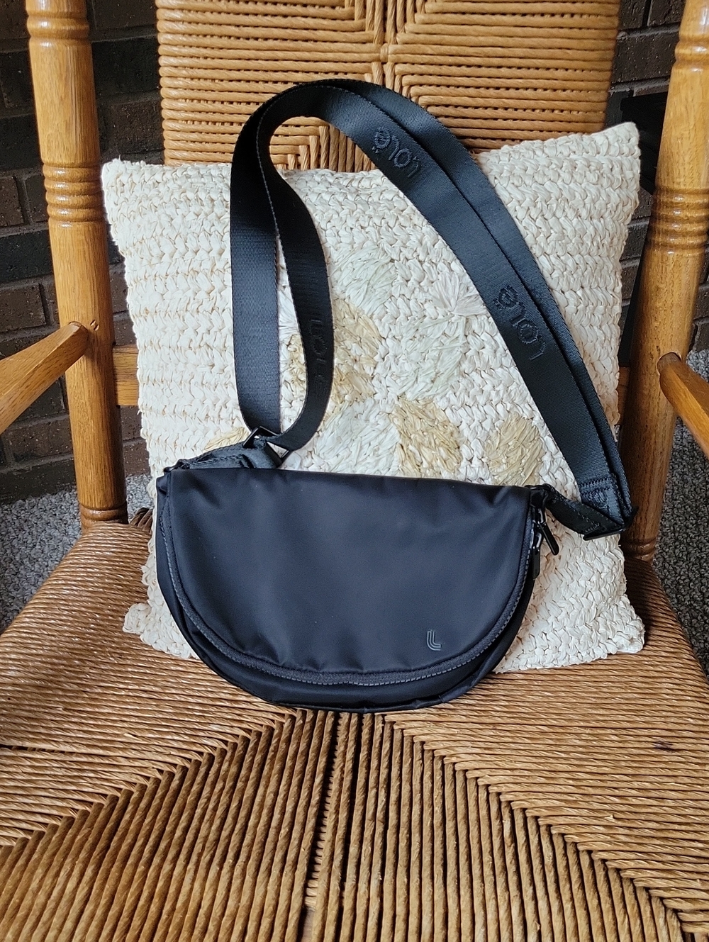 Lole Black Crescent Crossbody Bag - Sleek Nylon Shoulder Bag